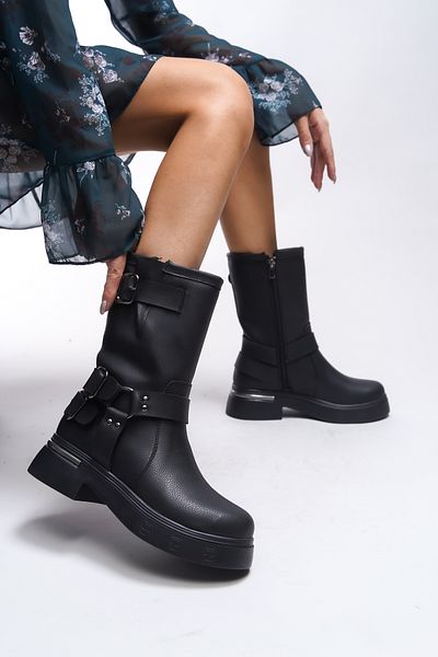 Riccon Irlukh Schwarze Biker-Stiefel – strukturiertes Leder mit Schnallendetail 00123330