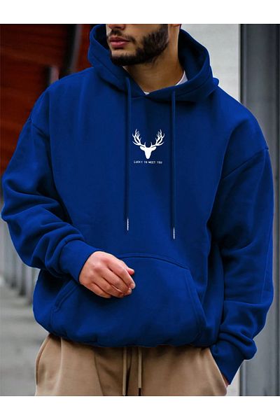 Revasser Hanorac supradimensionat cu glugă, unisex, imprimat DEER - colorat