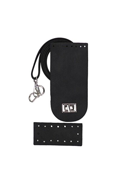 Ritzz 9CM Tabanlı Çanta Kapak Seti Suni Deri - Gümüş Aparat - Siyah