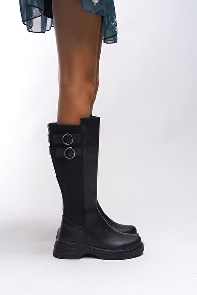 Riccon Rhithrern Kadın Diz Altı Streç Çizme 00121925 Siyah Cilt