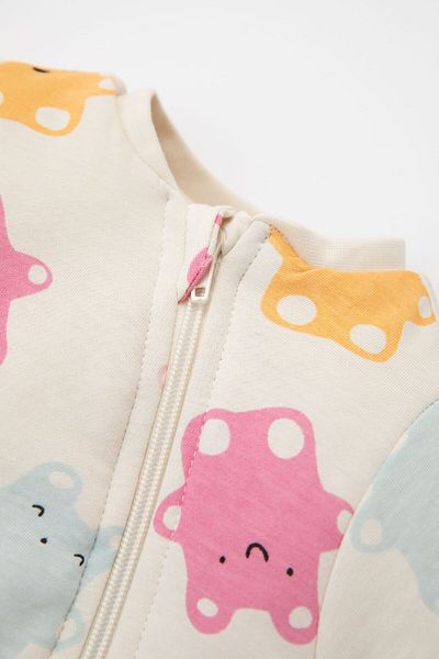 DeFacto Baby Girl Newborn White Zippered 1.6 Tog Fiber Pattern Combed Cotton Long Sleeve Sleeping Bag D2452A524Au