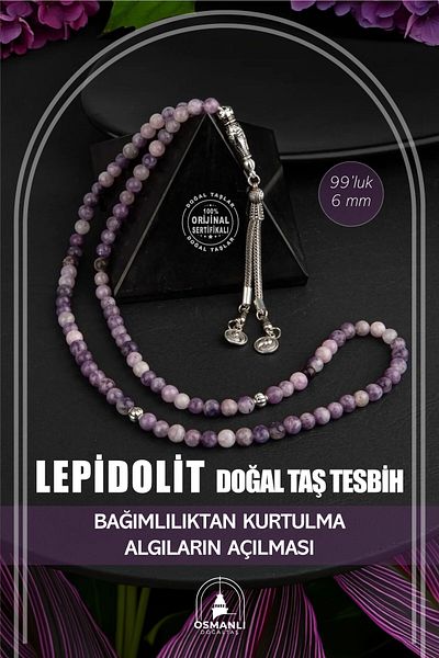 OSMANLI DOĞAL TAŞ Lepidolit piatră naturală Tasbih 99luk - 6mm