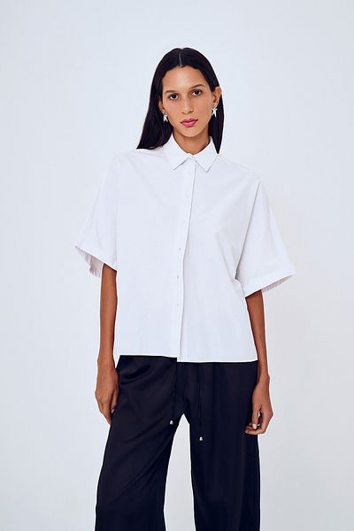 Quzu White Oversize Short Sleeve Shirt