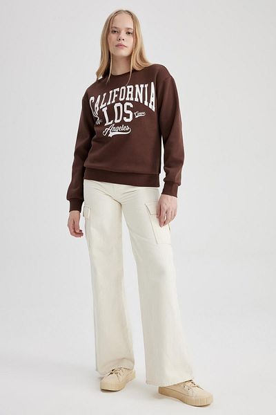 DeFacto Regular Fit Crew Neck Printed Thick Fabric Sweatshirt A4738Ax23Wn