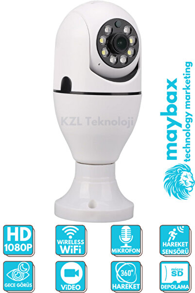 Maybax Kablosuz Ampul  Kamera, WiFi Ev Akıllı Kamera, 360 ° Görüş Açısı, İki ...