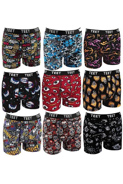 TEET Ανδρικό Boxer Premium Σετ 9 Δώρο με μοτίβο από βαμβακερό Lycra
