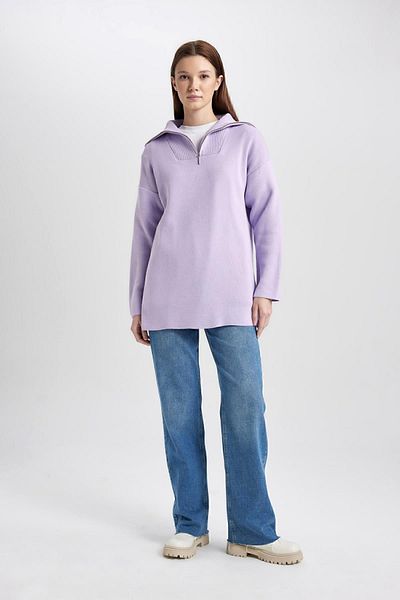 DeFacto Strickpullover-Tunika mit normaler Passform, Reißverschluss und Stehkragen, B0191ax23wn
