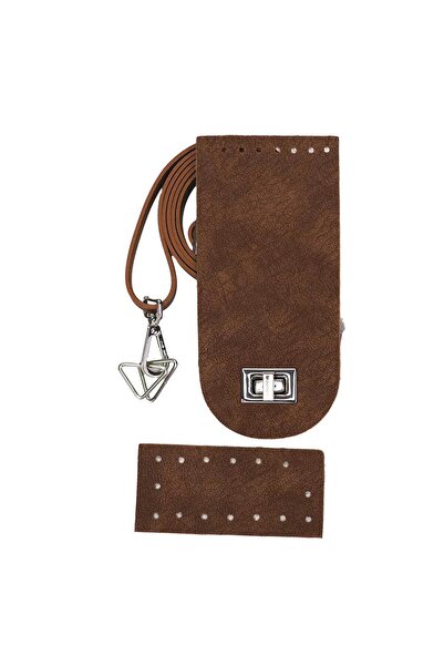 Ritzz 9CM Tabanlı Çanta Kapak Seti Suni Deri - Gümüş Aparat - Kahve