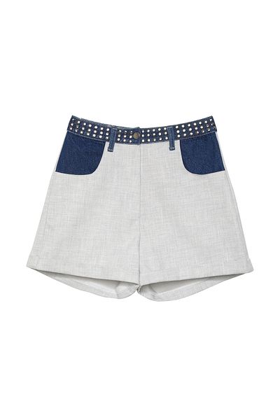 Quzu Mini pantaloni scurți gri deschis - Troc și Denim Detaliați