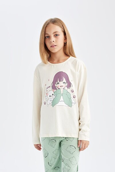 DeFacto Dívčí pyžamová souprava s dlouhým rukávem D6317a8ns