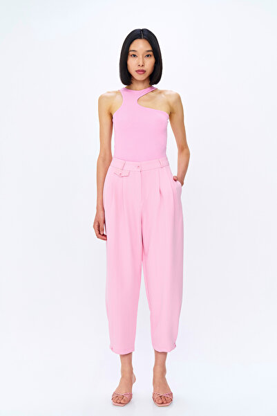 Quzu Pink Stripe Detailed Pleated Pants