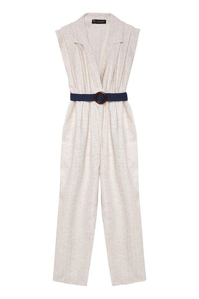 Quzu Natural V-Neck Jumpsuit - With Belt Accessory