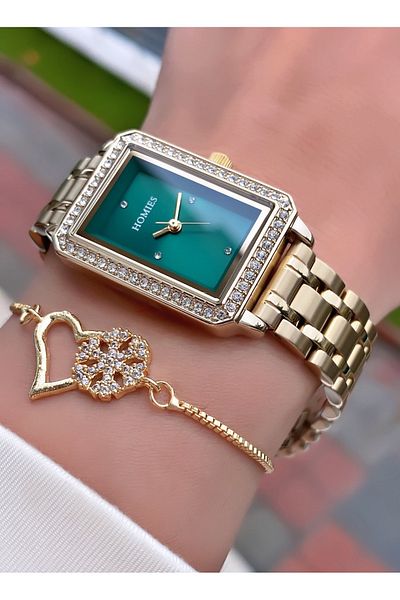 Homies Brand Gold Color Waterproof Women's Wristwatch - With Bracelet Gift