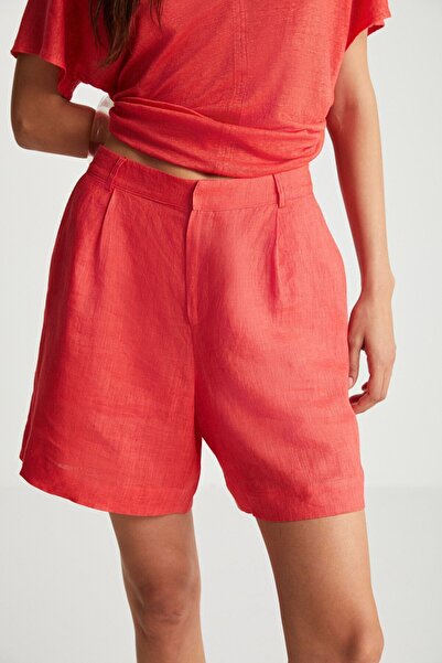 boneqa barcelona Kırmızı Keten Şort