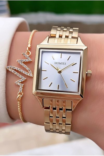 Homies Brand Gold Color Waterproof Women's Wristwatch - With Bracelet Gift