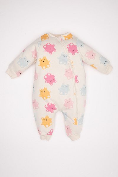 DeFacto Baby Girl Newborn White Zippered 1.6 Tog Fiber Pattern Combed Cotton Long Sleeve Sleeping Bag D2452A524Au