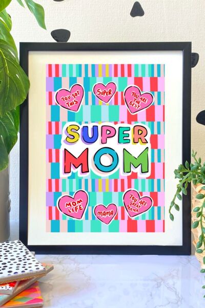 Hello Melody Design Εκτύπωση "SUPER MOM " από την συλλογή Εκτυπώσεων - Με μαύ...