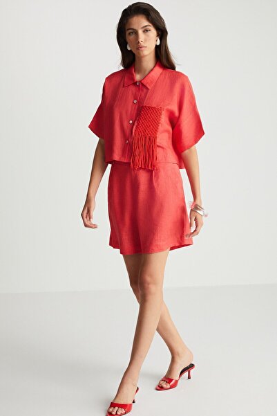 boneqa barcelona Kırmızı Keten Şort