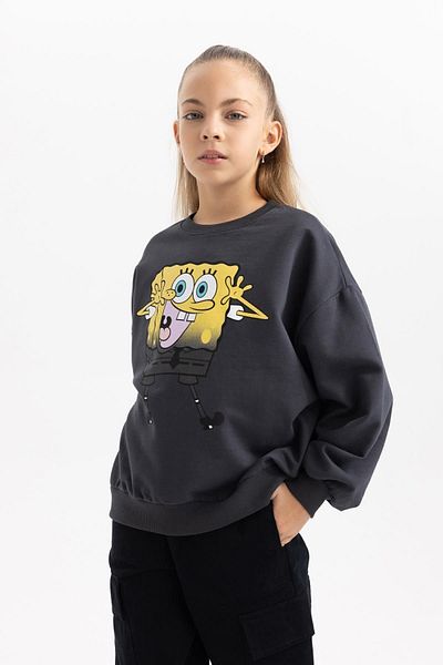DeFacto Girls - Spongebob Crew Neck Soft Feather Oversize Sweatshirt B5732A823Wn