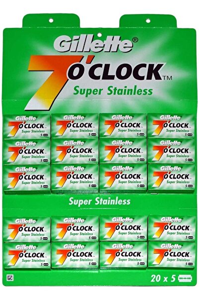 FLY BAZAAR Marka: Gillette 7 O'clock Tıraş Bıçağı Çift Kenarlı Double Edge Jilet 5x20'li Kartela 7702018275588