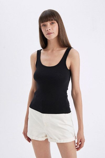 DeFacto Μαύρο Slim Fit Slim Fit U Neck Rib Basic Απλό εσώρουχο C0095ax24au