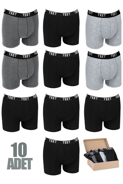 TEET Ανδρικό Boxer Premium Σετ 10 Βαμβακερό Lycra μονόχρωμο πλήρες καλούπι