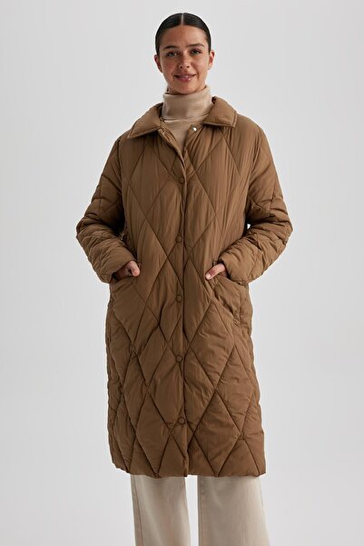 DeFacto Waterproof Relax Fit Quilted Long Thin Coat Parka A1937ax23au