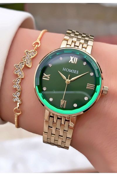 Homies Brand Gold Color Waterproof Women's Wristwatch - With Bracelet Gift