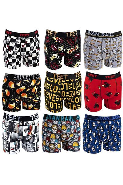 TEET Ανδρικό Boxer Premium Σετ 9 Δώρο με μοτίβο από βαμβακερό Lycra