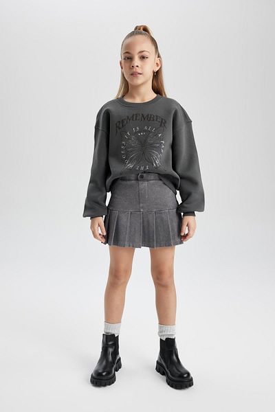 DeFacto Thick and Printed Girl's Sweatshirt - Crew Neck B7817A823Wn
