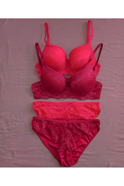 ST iç giyim Σετ σουτιέν 2 τεμαχίων με κόκκινο και μπορντό δαντέλα - Underwire