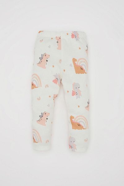 DeFacto Baby-Pyjama-Set für Mädchen mit Waffel-Dinosaurier-Aufdruck – kurze Ärmel, Oberteil und langer Unterteil C3474a524sm