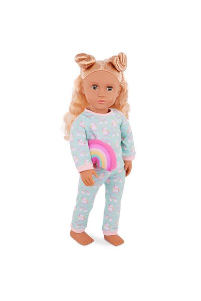 Our Generation Gillian Activity Doll with Pink Dress and Rainbow Pajama Outfits