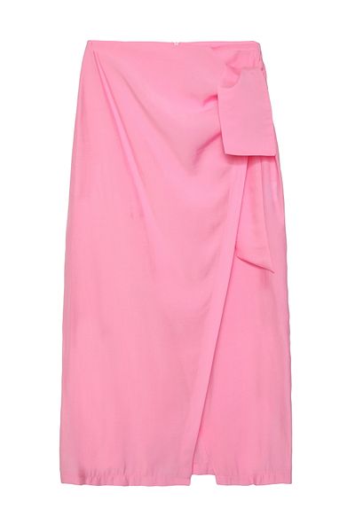 Quzu Pink Tie Waist Wrap Skirt