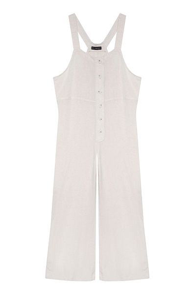 Quzu Natural Linen Long Jumpsuit - Button Accessory