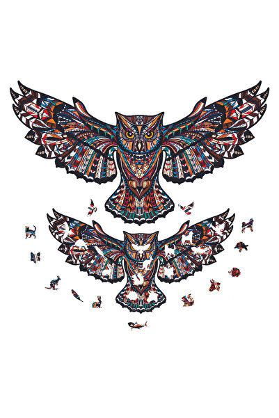 WoodSpan Özel Figürlü Baykuş Ahşap Yapboz - Konsept Tasarım Puzzle (BÜYÜK BOY)