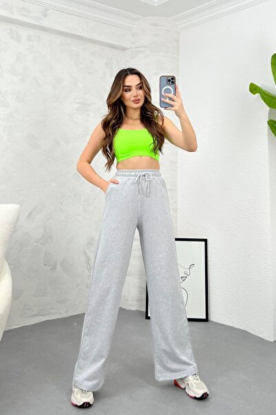 COMEOR بنطال رياضي نسائي كاجوال موسمي واسع ومريح وجيب جانبي باللون الرمادي