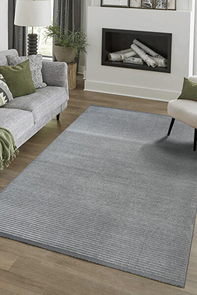 Colore Home Ada Kaymaz Taban Yıkanabilir Dokuma Gri Kilim Yolluk 404