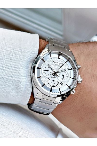 Ferrucci Silver Color Original Functions Active Steel Strap Men's Wristwatch + BRACELET WITH GIFT