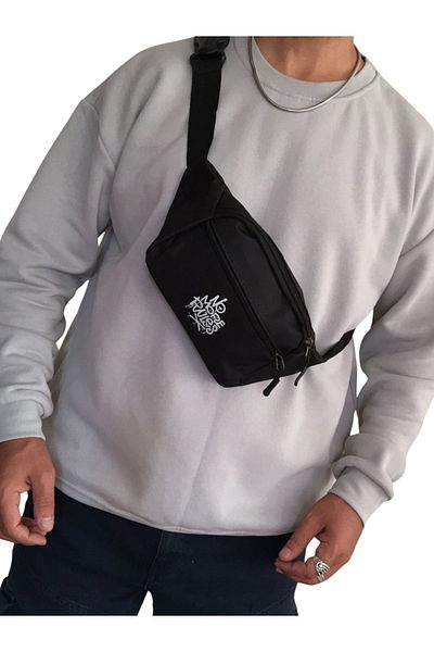 Outlet Çarşım 2 Compartment Men's Black Waist and Cross Shoulder Bag Water Resistant Bodybag Sports Daily