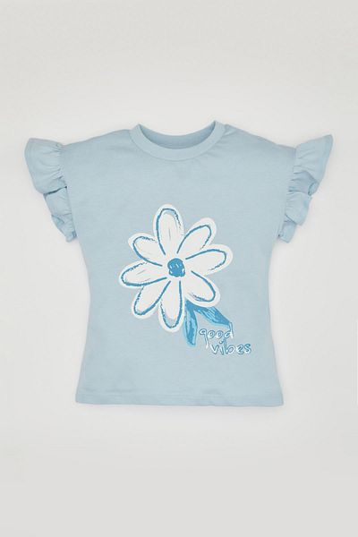 DeFacto Baby Girl Floral Patterned Crew Neck T-Shirt - Short Sleeve C0019A524Sm