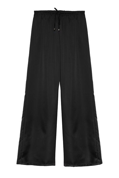 Quzu Black Satin Trousers - Elastic Waist