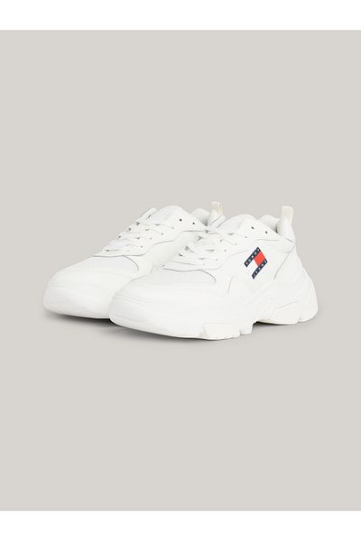 Tommy Hilfiger Women's Brand Logo Leather Mixed Upper Hybrid Design Rubber Inside and Outside Sole Stylish Looking