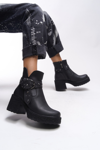 Riccon Černé boty na podpatku Kriendes - 00122278 Texturovaná kůže