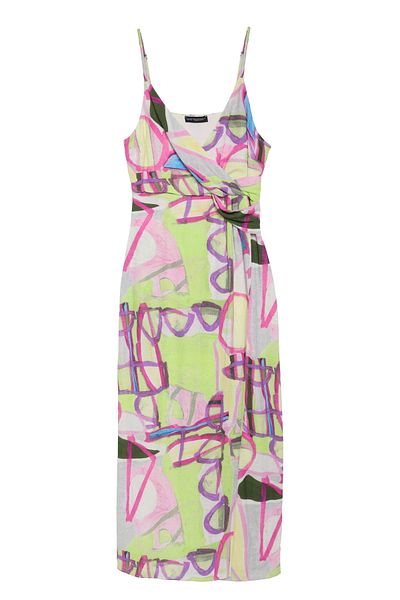 Quzu Green Linen Dress - Patterned Wrap Design