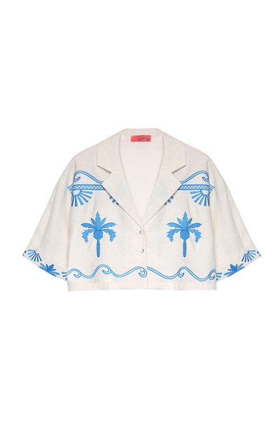 Quzu Natural Embroidery Printed Crop Shirt