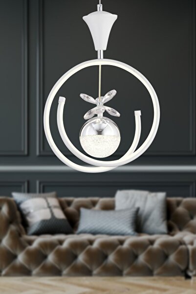 Apliqa Mengü Tekli Beyaz Krom 3 Renkli 30 Watt Ledli Modern Oturma Odası, Koridor, Salon Led Avize