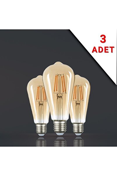Apliqa 3 Adet Led Filamanlı E27 Rustik Ampul 6 Watt 2500k Gün Işığı St64