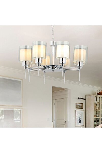 Apliqa Goldie 8 Li Krom Kaplama Modern Yatak Odası Salon Avize