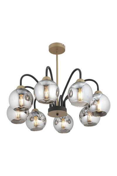 Apliqa Ulrika 8'li Siyah Eskitme Füme Camlı Modern Mutfak Yatak Odası Salon Avize